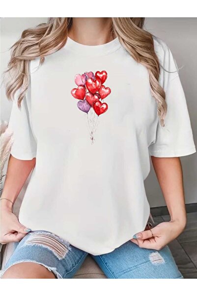 tkn your style Women's Colorful Heart Balloons Print Design Tshirt