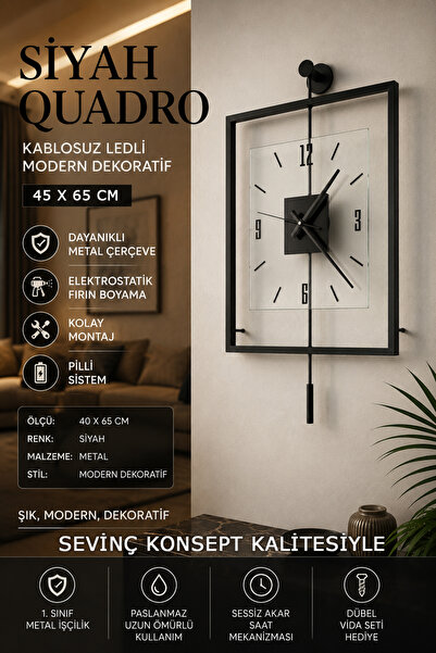 SEVİNÇ KONSEPT SİYAH Quadro Kare Şeffaf Luxe 45 x 65 cm, Modern Dekoratif Sar...