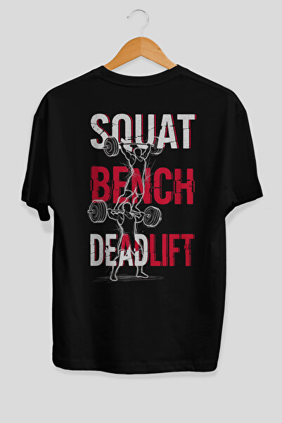 Ankhises Tricou negru supradimensionat cu imprimeu pe spate Squat Bench Deadl...