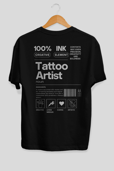 Ankhises Tricou negru supradimensionat cu imprimeu pe spate pentru artiști ta...