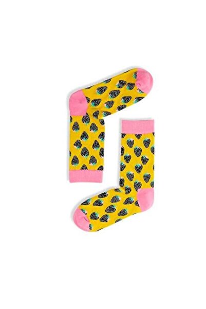 Happy Socks جوارب بطبعة فراولة – أصفر ووردي للرجال والنساء