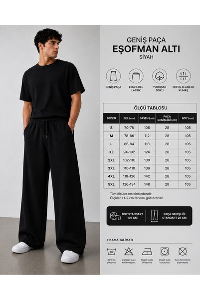 modlux Economic Package: 2-Piece Black Gray Wide-Leg Men's Sweatpants