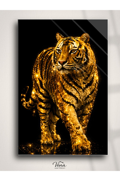 VenaHomeConcept Altın Kaplan - Özel Tasarım Kırılmaz Cam Tablo – Siyah Gold M...