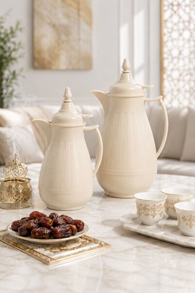 Generic طقم ترامس بتصميم انسيابي مضلع ومظهر مخملي جذاب الكريمي الهادئ بسعة (1...