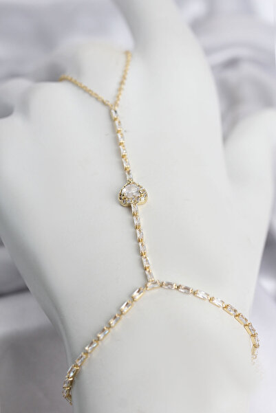 Lisinya Gold Color Brass Zircon Stone Heart Model Şahmeran -