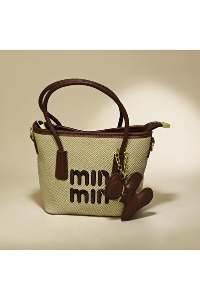 Desire L296-Min Min Mini Tote Handbag with Teddy Charm Apricot Color