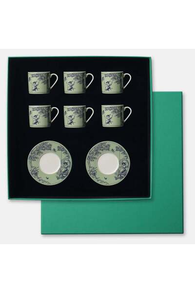 VİTELLİ Timeless Collection Yeşil 12 Parça 6 Kişilik Türk Kahvesi Fincan Takı...