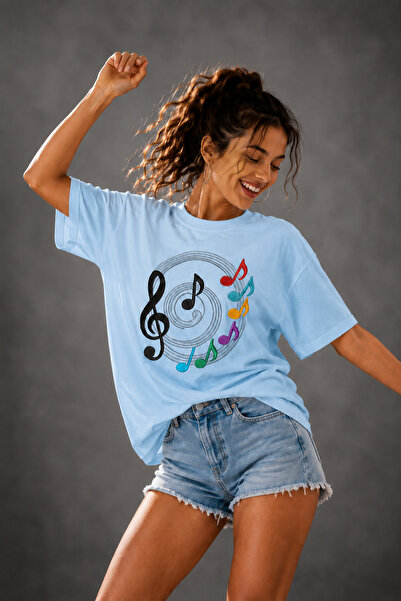 ArtYus Musical Notes Printed Crew Neck Unisex Oversize T-Shirt – Colorful Not...