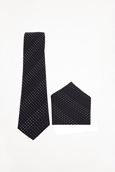 Tudors Men's Premium Woven Navy Blue Micro Patterned Tie and Handkerchief Set