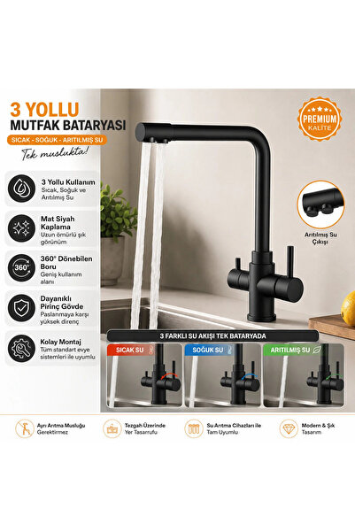 YILDIZ Aqua Mir Arıtma Çıkışlı 3 Yollu Musluk Mutfak Eviye Bataryası