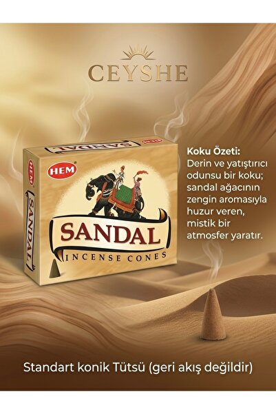 Hem Ceyshe Sandal Ağacı Kokulu Konik Tütsü Rahatlatıcı Kokular Meditasyon Yog...