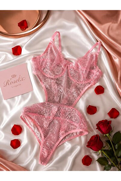 ROSELİA LİNGERİE Kadın Dantelli Balenli Kapsız Bodysuit