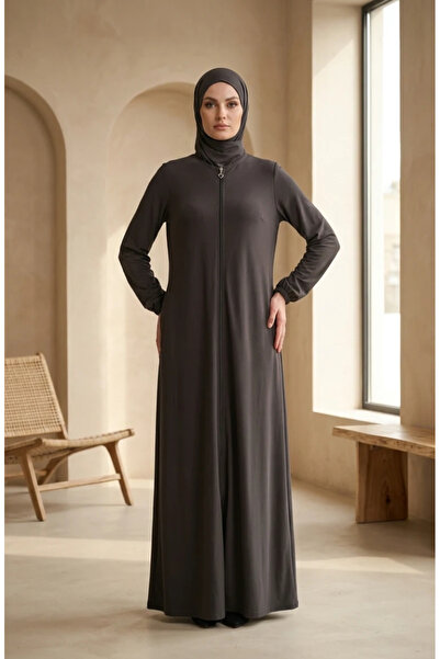 sefamerve Zippered Ferace with Elastic Sleeves 0327-01 Khaki