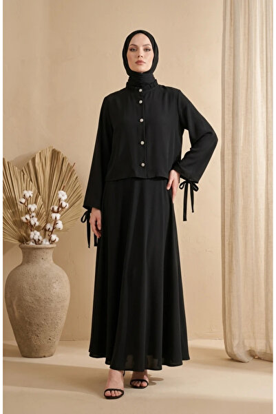 sefamerve Button Detailed Blouse Skirt Tesetür Double Set 5658-03 Black