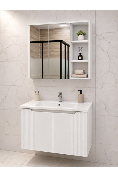 nata Banyo 80 cm Çift Kapak Aynalı Banyo Dolabı Takımı – Beyaz