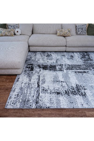Handpicked Furniture Abstract Grey Rug, Ultra Soft Area Carpets For Bed Room, Living Room, And Dining Room, Antislip Floor Carpets, Easy To Clean, Made In Turkey, Polypropylene, Rectangle