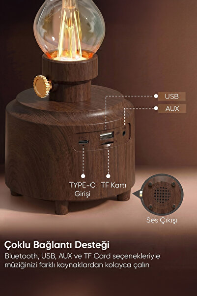 Mikado MD-1 Lüxound 1800mAh 5W Kahverengi Bluetooth-Aux-Usb-TF Card Destekli Işıklı Speaker