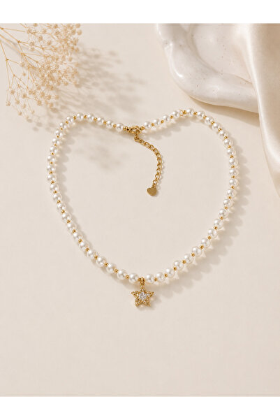 Archhazel Jewelery Flower Detailed Pearl Steel Necklace