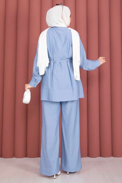 EBRUTESETTÜR Belted Tunic Trousers Double Set Baby Blue