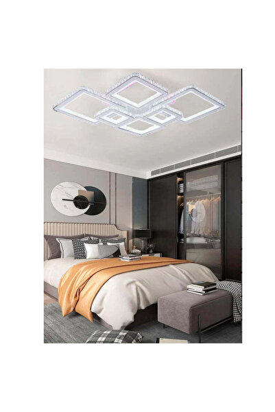 La Cucu Lustra LED cu telecomanda si cristal QUADRIS RGB 170W, 6 Patrate, Lum...