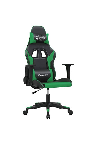 vidaxl Scaun de gaming de masaj, negru și verde, piele ecologică