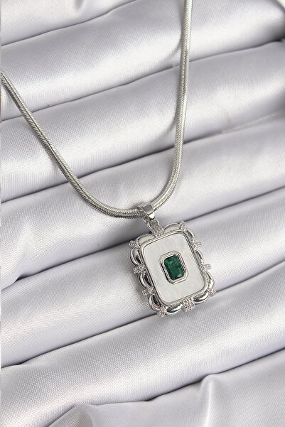 OGHAMAY 316L Steel Silver Color Italian Chain White Pearlescent Square Portra...