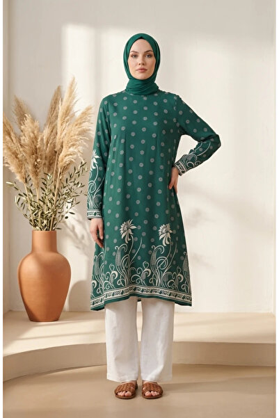 sefamerve Viscose Fabric Patterned Tunic 1016-03 Green