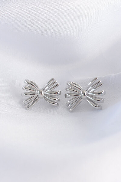 OGHAMAY Brass Silver Color Bow Earrings