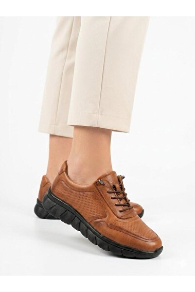 Lütfi Women's Tan Genuine Leather Orthopedic Soft Sole Casual Shoes
