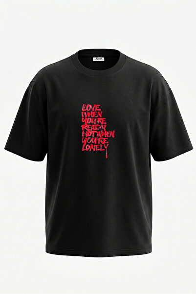 Anetos Love Quote Design Μπλουζάκι με στάμπα στην πλάτη, βαμβακερό μαύρο over...