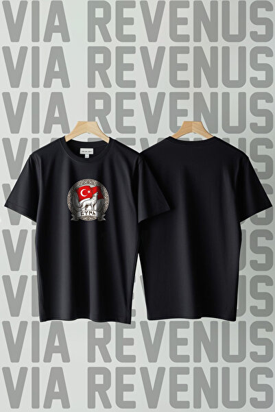 Vordevia Tricou unisex cu imprimeu Bozkurt, 100% bumbac, croială largă