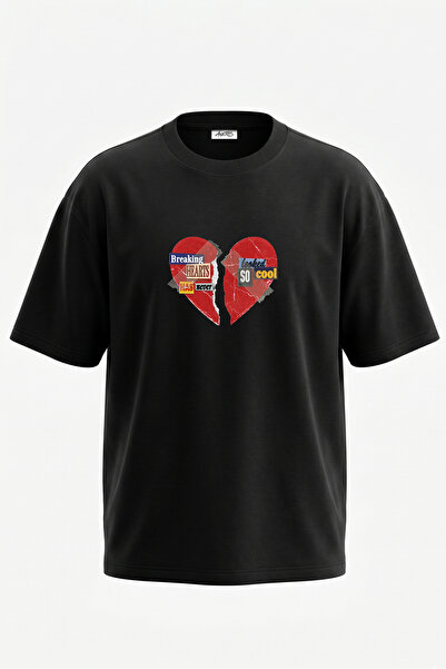 Anetos Tricou oversize negru din bumbac cu imprimeu pe spate Broken Heart Col...