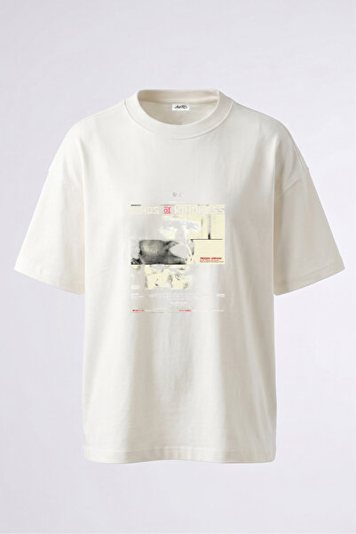 Anetos Tricou supradimensionat alb din bumbac cu imprimeu pe spate, design Ki...