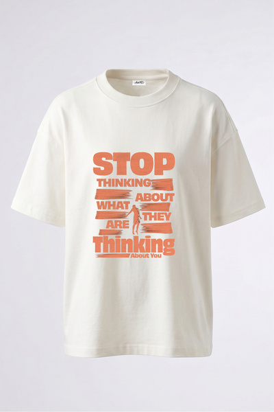 Anetos Tricou supradimensionat din bumbac alb, cu imprimeu pe spate, cu desig...
