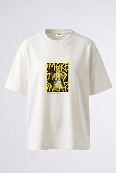 Anetos Classic Graffiti Design Back Printed Cotton White Oversize T-Shirt