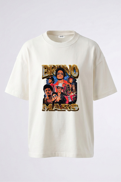 Anetos Tricou oversize alb din bumbac cu imprimeu pe spate Bruno Mars Design