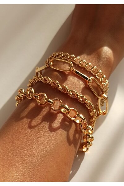OGHAMAY Women's Gold Italian Chain Twisted Combination Bracelet