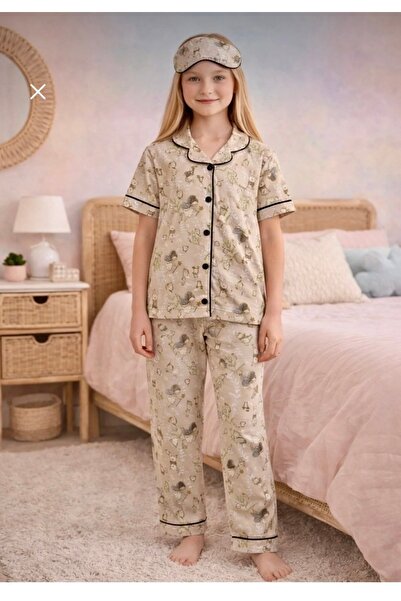 ARB Kız çocuk Pamuklu Tavşan Desenli Pijama takımı