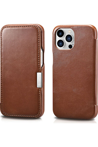 ICARER Μεταλλικό Κλιπ Vintage Βιβλίο Δερμάτινο Καφέ (iPhone 13 Pro) Κωδικός: ...
