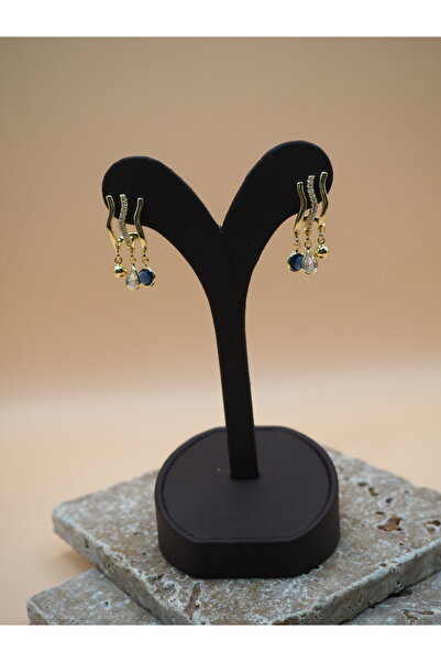 Stelle Jewelry Stainless Steel Wave Design Navy Blue and White Stone Dangle E...