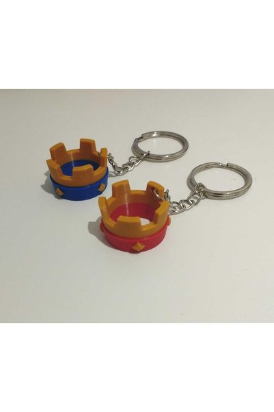 3D Layshop Set of 2 Blue and Red King Crown Keychains - Mobile Strategy Game Themed 3D Gamer Bag Ornament