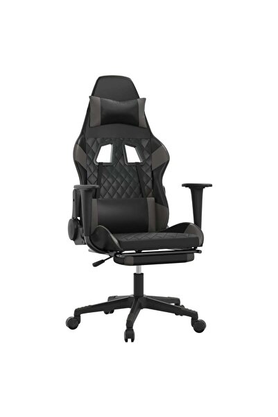 vidaxl Scaun de gaming cu suport picioare, negru/gri, piele ecologică