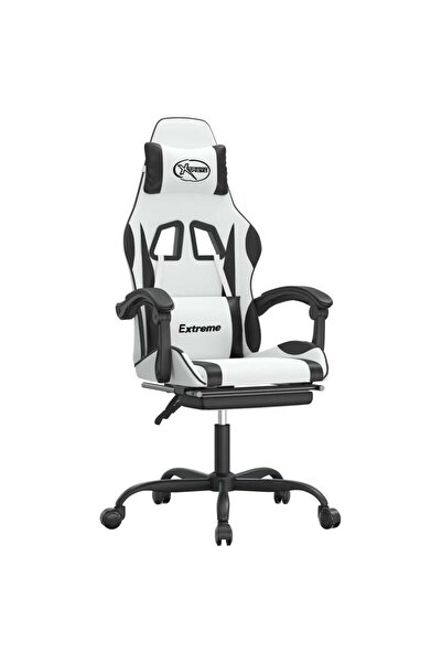 vidaxl Scaun de gaming pivotant cu suport picioare alb&negru piele