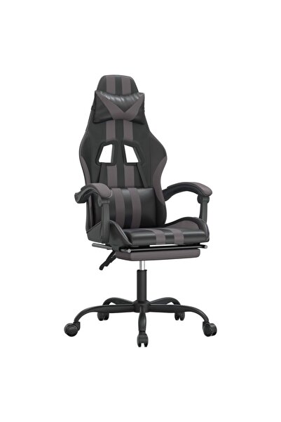 vidaxl Scaun de gaming pivotant/suport picioare negru/gri piele