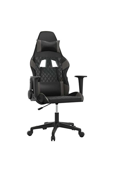 vidaxl Scaun de gaming de masaj, negru și gri, piele ecologică