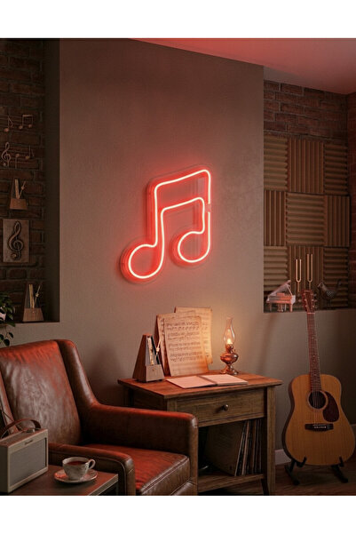 STUDYO YORA Kırmızı Müzik Notası LED Neon Tablo | Aydınlatmalı Müzik Temalı D...