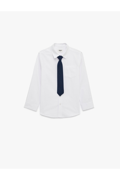Koton Single Pocket Long Sleeve Shirt with Collar Tie Poplin Shirt