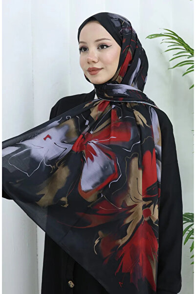 sefamerve Desenli Soft Şal 70316-06 Siyah Bordo