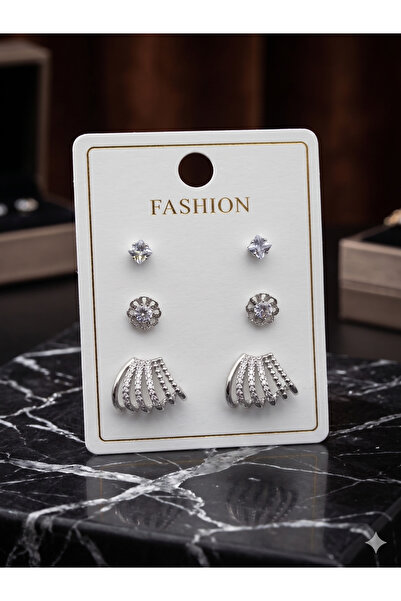 BİJU YILMAZ 26Clk113 - Silver Sparkle Earring Set