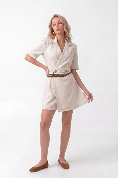 Auragul Cream Linen Look Cotton Shorts Overalls